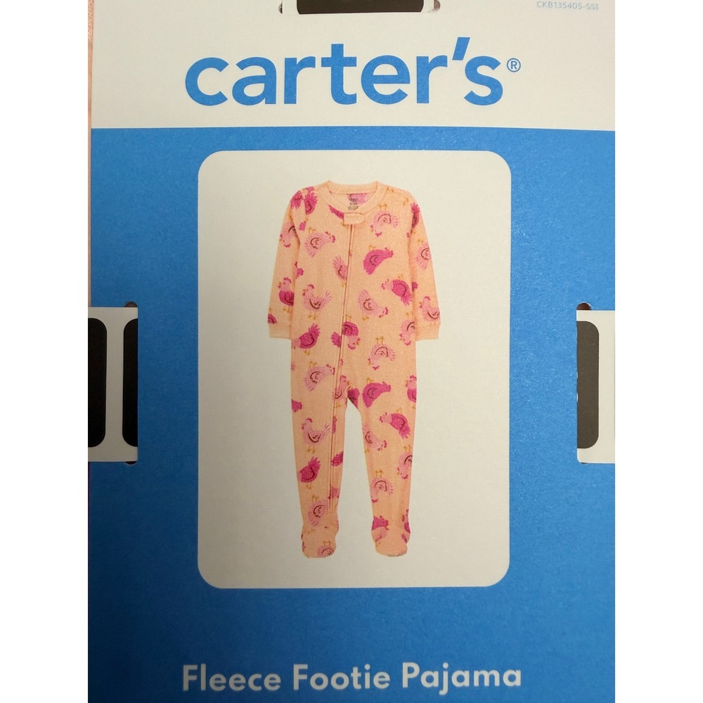 Carter's Fleece Footie Pajama Toddler Girl 3T Peach Pink Bird Print NWT